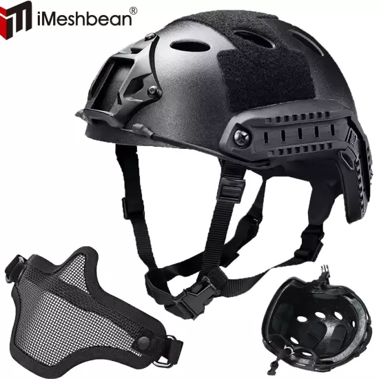 Airsoft Tactical Hunting Military Combat Helmet with Side Rail+ Half Mask