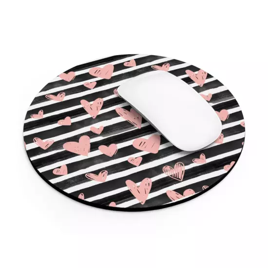 Pink Hearts with Black & White Stripes Mouse Pad 