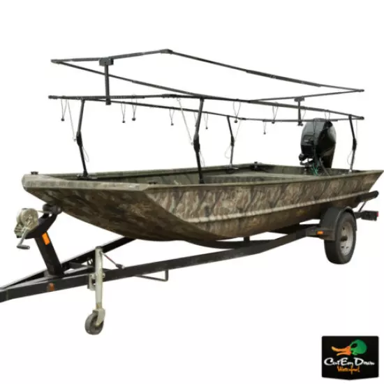 DRAKE WATERFOWL SYSTEMS GHILLIE BOAT BLIND WITH NO SHADOW DUAL ACTION TOP