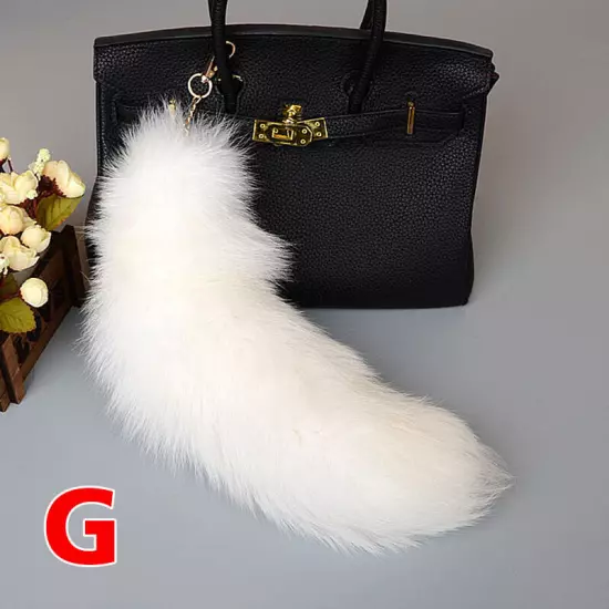 40CM Large Long Faux Fur Tail Keychain Key Ring Chain Bag Handbag Charm Decor