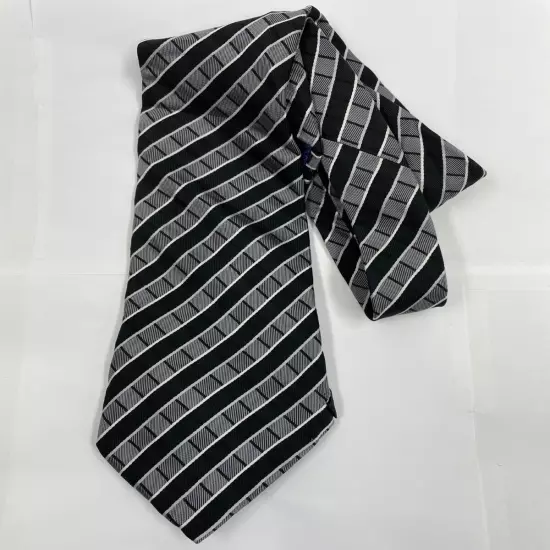 George Silver Black Regimental Striped Repp Silk Tie 3.6" x 57"