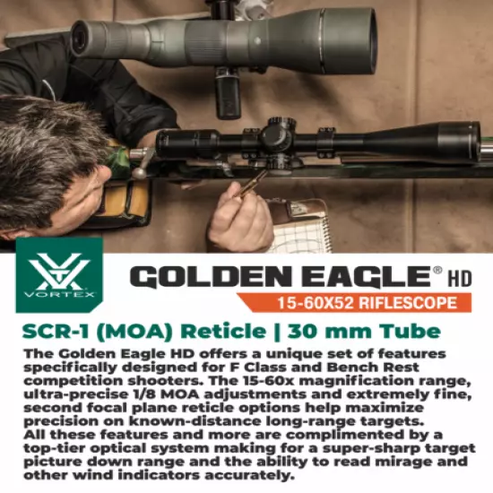 Vortex Optics Golden Eagle HD 15-60x52 ECR-1 Riflescope w/ Mount and Hat Bundle