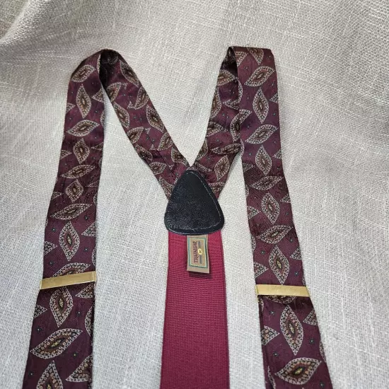 Trafalgar Braces Silk Burgundy Paisley W/Elastic And Leather Button Braces 48"L