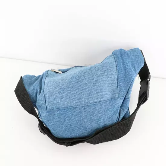 Vintage 90s Streetwear Distressed Denim Jean Fanny Pack Waist Bag Belted Blue