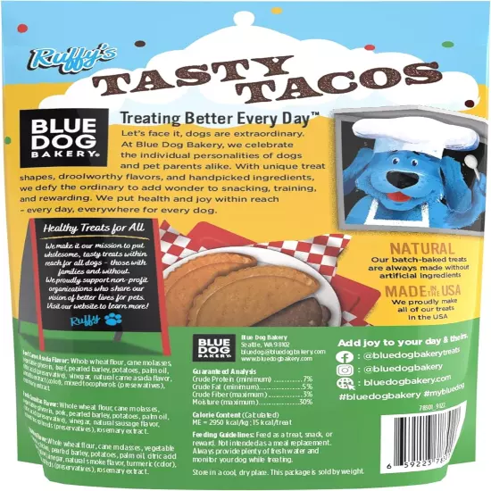 Natural, Ruffy'S Food Truck Tasty Tacos Soft and Chewy Dog Treats, Made in USA, 