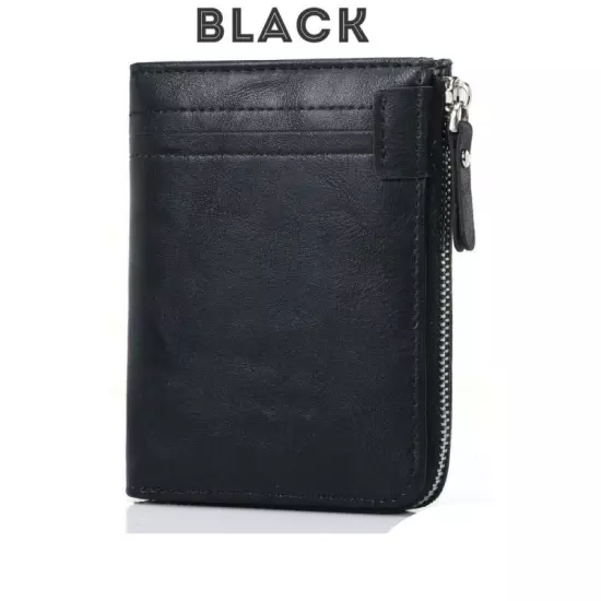 Men's RFID Blocking ID Window Zipper Pocket Leather Bifold WalletNew