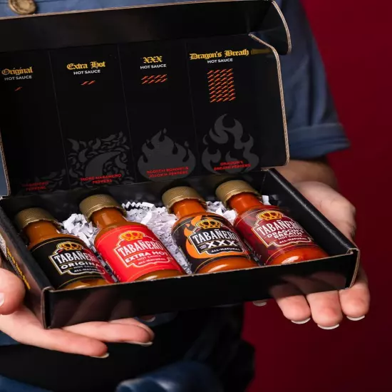 Mini Hot Sauce Challenge Box by Tabañero, Original, Extra Hot, XXX &... 