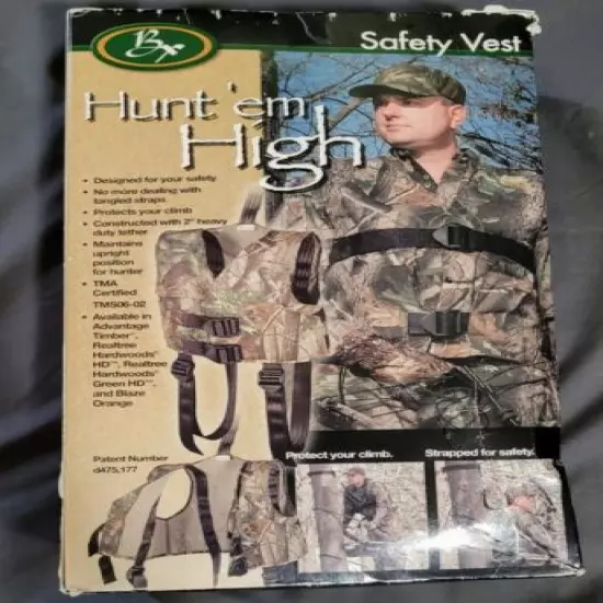 Tree Stand Hunting Safety Vest Harness L/XL Hunt 'em High Breaux Real Tree NIB