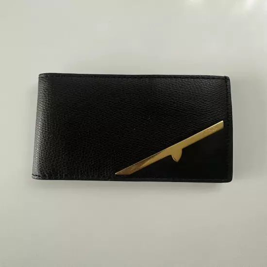 Fendi Black and Gold Corner Mono Eye Billfold Wallet