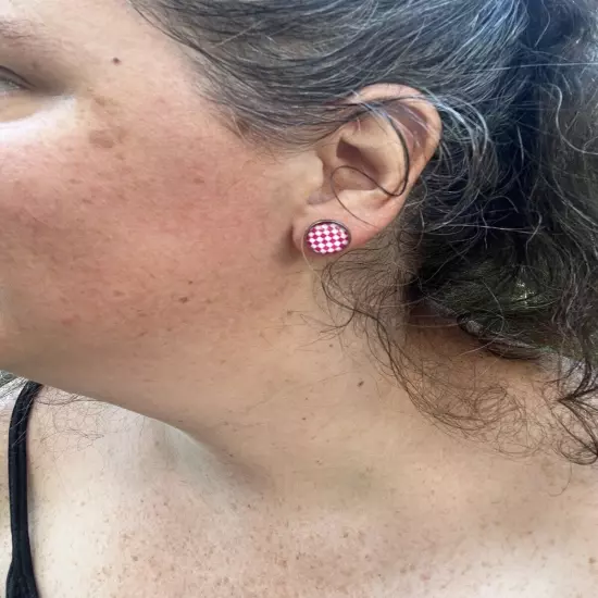 Pink Skater Punk Checkered Race Flag Stud Earrings Jewelry Accessories