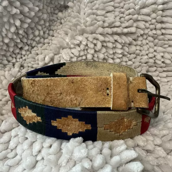 El Boyero raw cowhide leather and embroidered belt in Pampas pattern size 38-42”