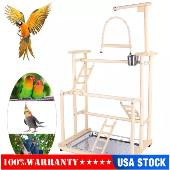 Pet Parrot Playstand Parrots Bird Playground Bird Play Stand Wood Perch Gym Play