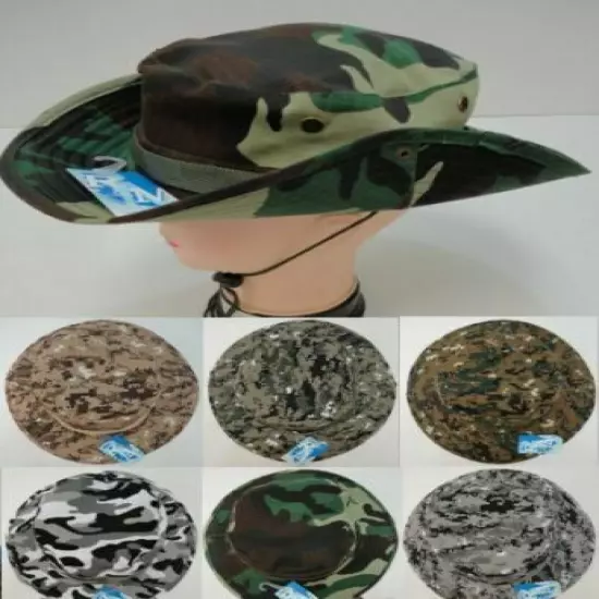 12 pc Lot Camouflage Floppy Boonie Hat Lot Camo Fishing Hunting Hats