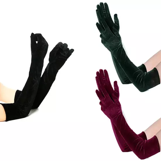 Xmas Noble Banquet Style Women Velvet Long Dinner Dress Gloves Warms Gloves#