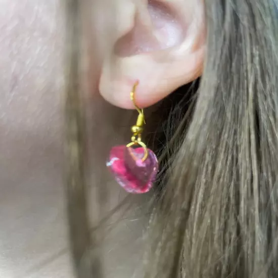 pink heart dangle earrings