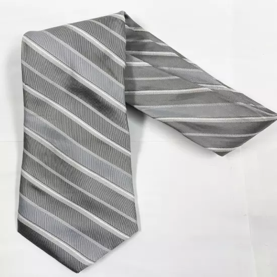 Calvin Klein Silver Regimental Striped Repp Silk Blend Tie 3.4" x57"