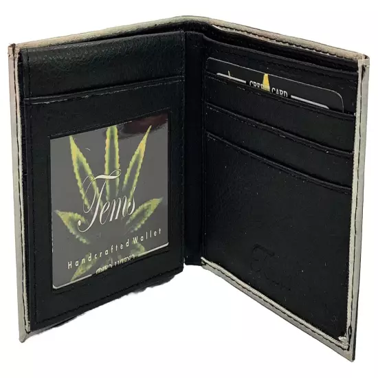 Weed Leaf Wallet Bi-Fold Faux Leather 6 Credit Card Slots & Window Flap