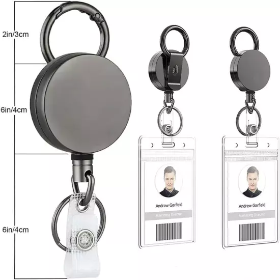 Retractable Badge Reel ID Card Holders Heavy Duty With Belt Clip Key Ring 2packs