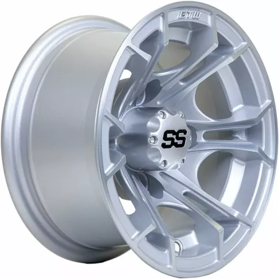 GTW Spyder 10x7 Machined/Matte Silver Golf Cart Wheel | 3:4 Offset | 4x4 Bolt