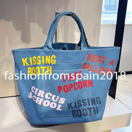 ZARA NEW UNISEX FABRIC TOTE BAG X HARRY LAMBERT BLUE 3398/420