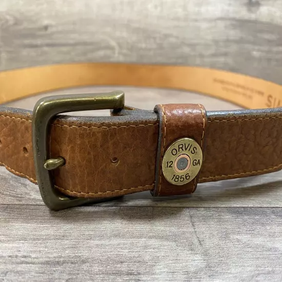 Orvis Belt Brown Bison Leather Brass Buckle Mens Size 40 Made In The USA