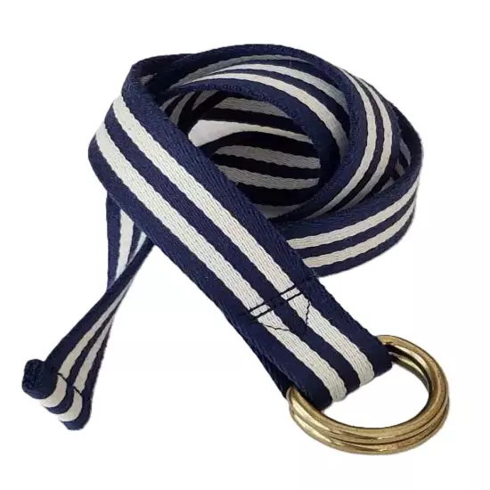 J Crew D-Ring Canvas Belt Navy Blue White Striped Men's Size Small