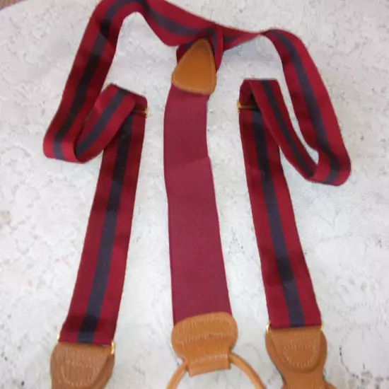 TRAFALGAR SUSPENDERS SILK MAROON AND BLUE CENTER STRIPE