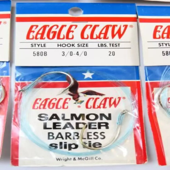 Lot of 11 Packages Old Stock Eagle Claw 20 lb. Salmon Leader 580B, Barbless