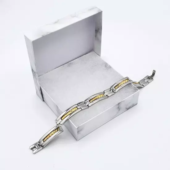 RCI Bracelet 18KT Stamped Gold Stainless Steel Mens Unisex Box Link 8.5 in