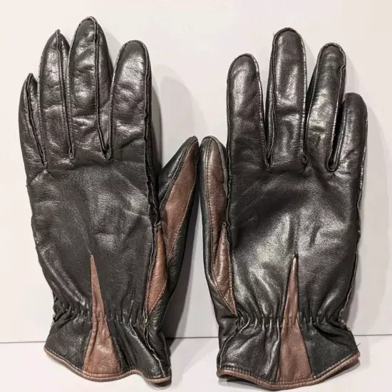 Wilsons Mens Black Brown Leather Gloves Medium Thinsulate Filled & Lined Elastic