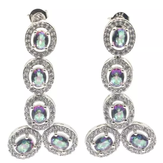 New Designed Rainbow Mystical Topaz White CZ For Birthday Gift Silver Earrings 