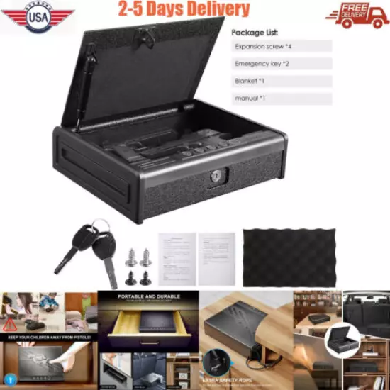 Two Gun Pistol Safe Box Metal Case Biometric Fingerprint Lock 2 Handgun Storage