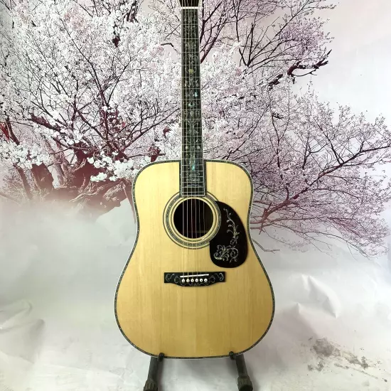 D-45 Acoustic Guitar Solid Spruce Ebony Abalone Flower Inlays free shipping