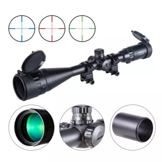 Pinty 6-24x50 Rifle Scope AO RGB Illuminated Mil Dot Scope with Sunshade & Rings