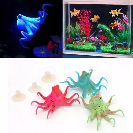 Fluorescent Artificial Octopus Aquarium Decoration Ornament Fish Tank Decor