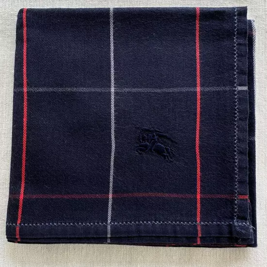 Vintage Handkerchief Tartan Check Navy Men's Cotton Classic Pocket Square 19"