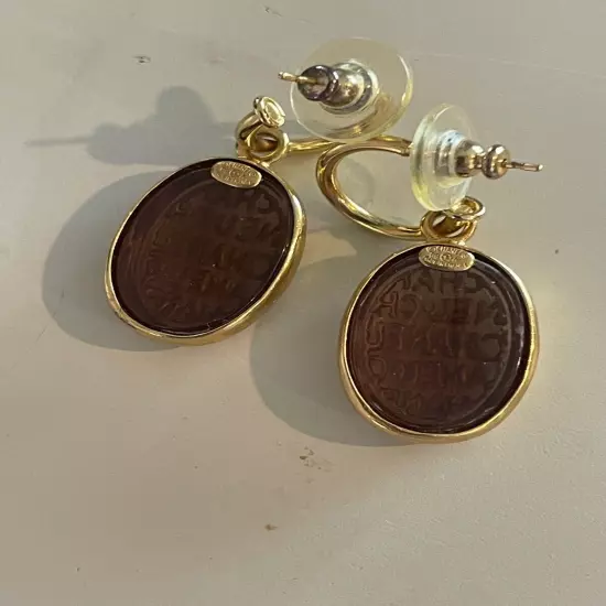 Chanel Oval Swing Pierced Earrings Clear Brown Gold 99A Vintage 1999 With Box