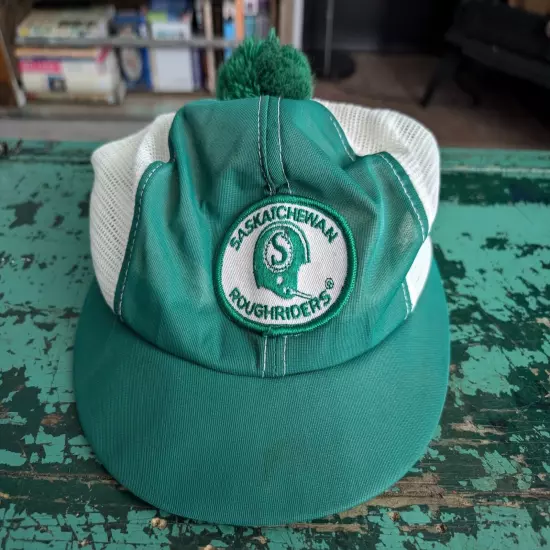 Vintage 1970's Saskatchewan Roughrider's Short Brim Pom Pom Trucker Hat CFL!