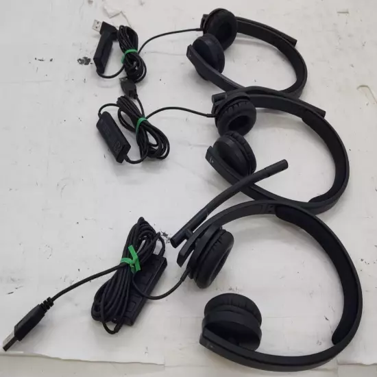 Lot of 3 LOGITECH USB HEADSET WIRED MODEL A-00064 DOUBLE EAR PIECE BLACK