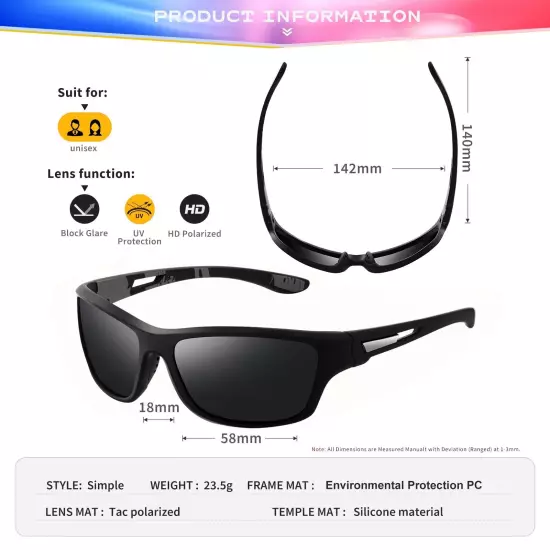 suoso Polarized Sports Sunglasses for Men: UV400 Protection Glasses Womens Wr...