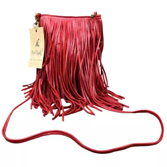 McFadin Stacy & Laurie Red Fringe Handmade Lether Crossbody Bag