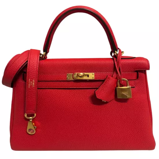 HERMES KELLY 25 ROUGE DE COEUR RED TOGO LEATHER GOLD HARDWARE RARE