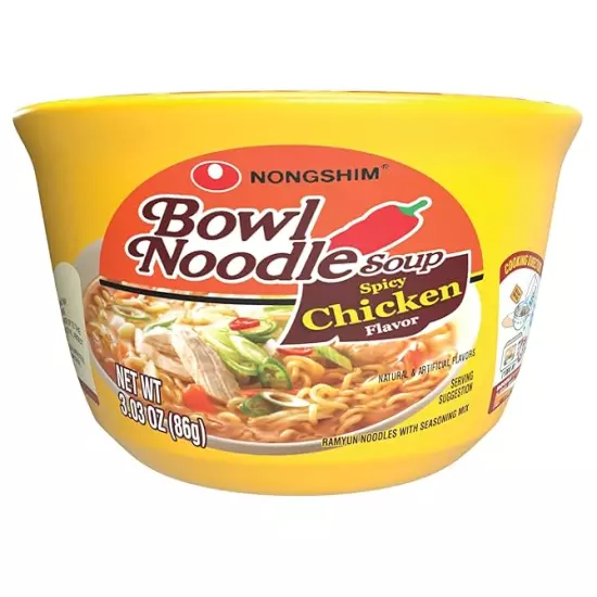 Nongshim Shin Noodle Soup Bowl Original Spicy Chicken 3.03 Ounce (Pack of 12)