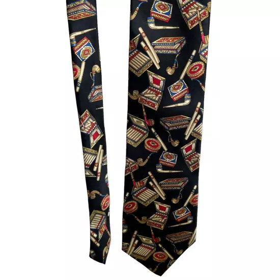 Resilio Tie Men’s 100% SILK Cigar Prints Boxes Red, Black Gold, Novelty Tie