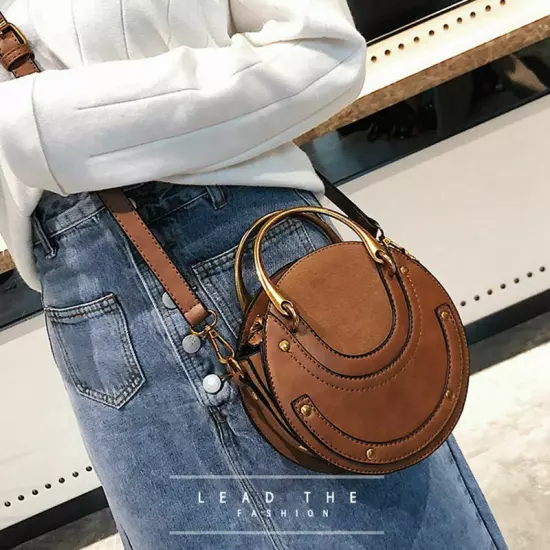 Circular Scrub Women Leather Bags Retro Small Round Lady Shoulder Bags Handbag 