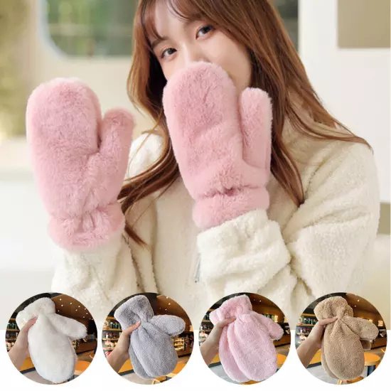 Girl Women Soft Plush Gloves Winter Fluffy Thicken Warm Mittens Faux Fur Glove