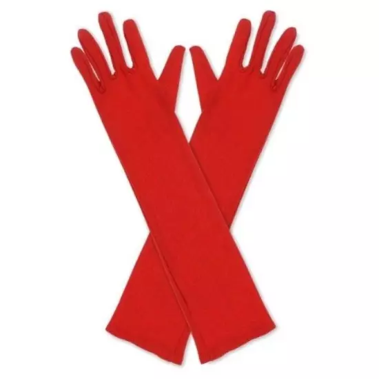 Womens Gloves Long Red Stretchy Shiny Elbow Halloween Costume Accessory