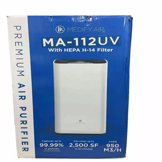 Medify MA-112-UV Air Purifier True HEPA H14 Filter + UV Light, White, NEW