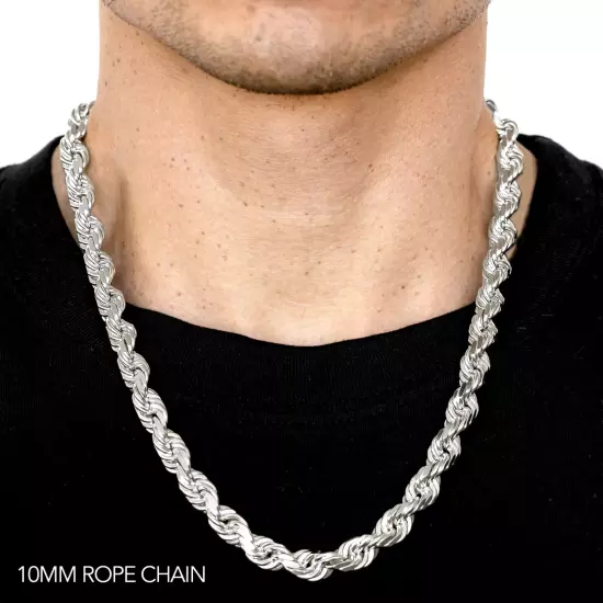 10k White Gold 1mm-12mm Solid D/Cut Rope Chain Necklace Bracelet Size 7"-30"