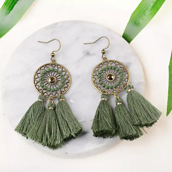 Fashion Women Bohemian Earrings Long Tassel Fringe Drop Dangle Ear Stud Jewelry